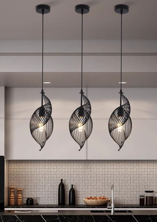 Black Pendant Light Fixtures Iron Ceiling Lamp with Cluster Iron Lampshade for Kitchen