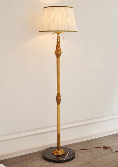 Classic Elegant Vintage Pleated Fabric Shade Brass Floor Lamp