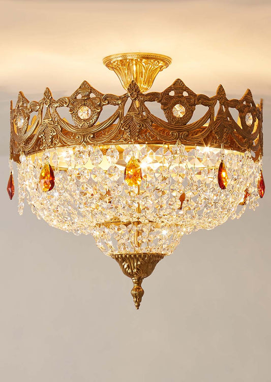 Classic Antique Brass Crown Home Lamp Turkish Ceiling Lamps Copper Crystal Ceiling Light