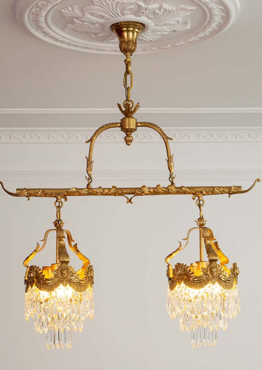 Elegant Design Living Room French Vintage Full Copper Pendant Lamp Luxury BrassCrystal Chandelier