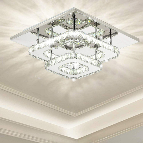 Modern Crystal Ceiling Light Flush Mount Chandeliers K9 Crystal 8K Stainless Steel LED