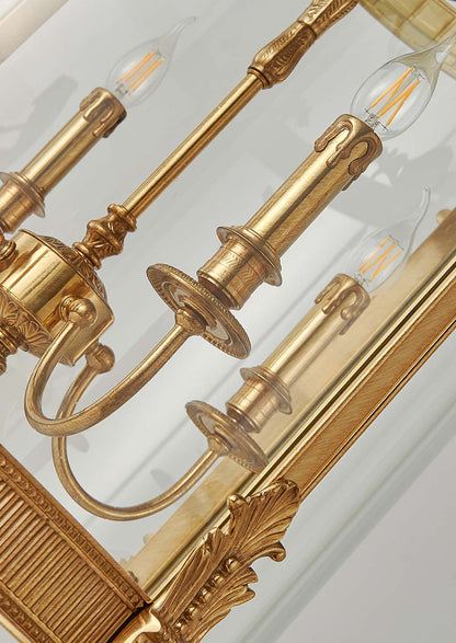 Lantern Gilt 4 Light With Engraved Glass Panels Brass Chandelier