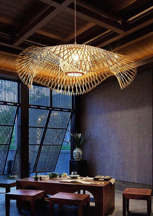 Room Decoration Rattan Pendant Lamp Southeast Wabi Sabi Rattan Light Pendant Chandelier Bamboo Shade Rattan Pendant Light